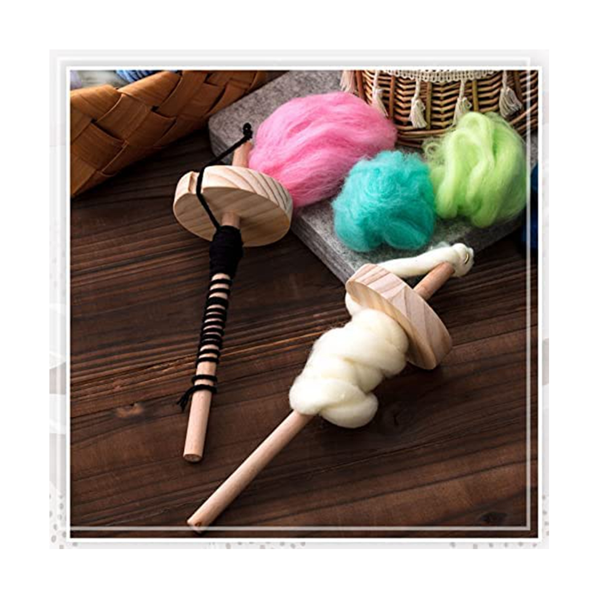 2Pc DIY Drop Spindle Top Whorl Yarn Spinner Hand Wooden Spinning